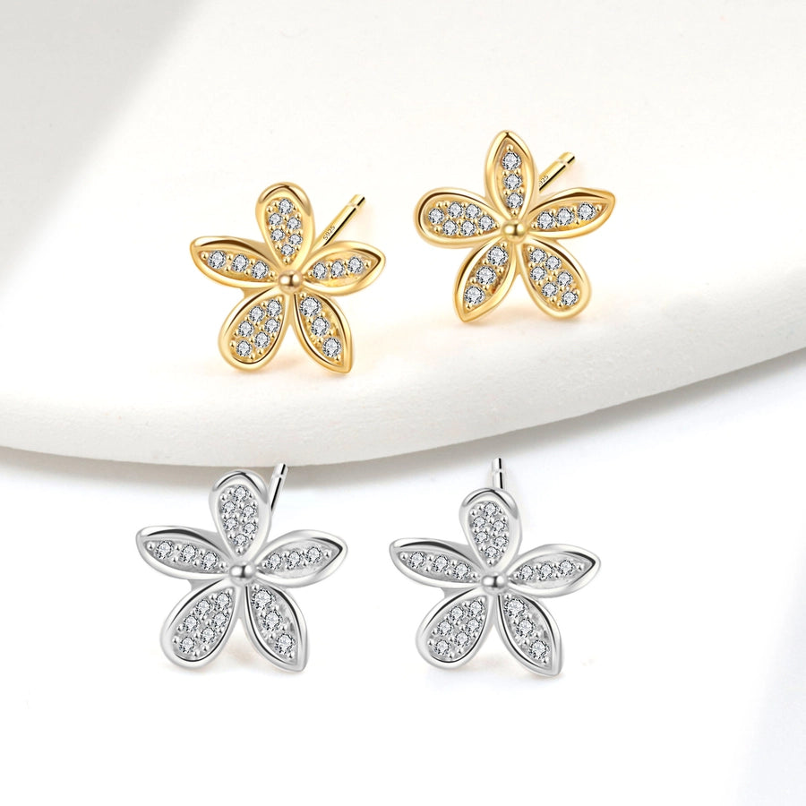 1 Pair 18K Gold Plated 925 Sterling Silver Zircon 925 Sterling Silver Earrings Flower Ear Studs