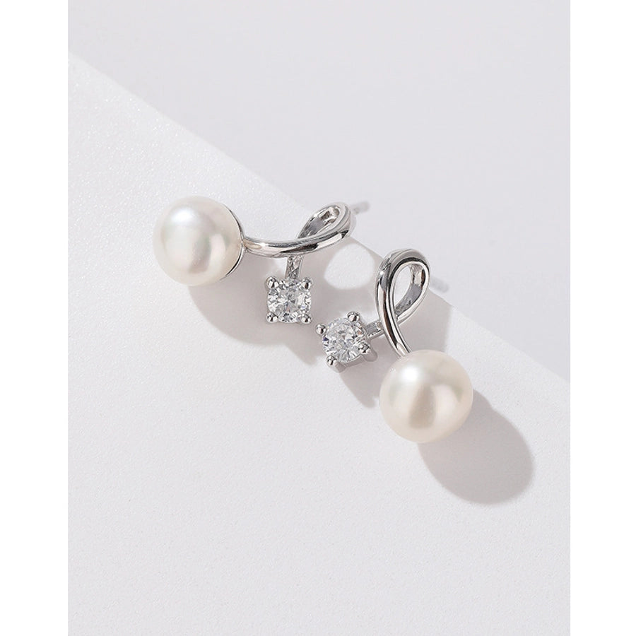 1 Pair 925 Sterling Silver Pearl Zircon 925 Sterling Silver Earrings Geometric Ear Studs