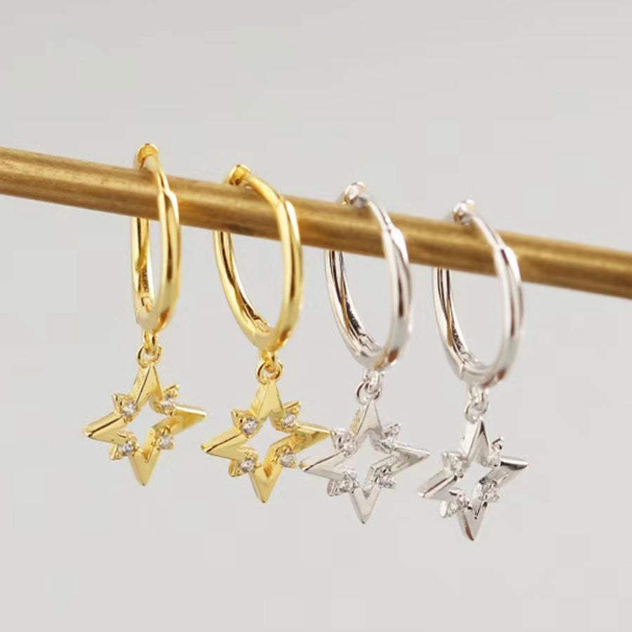 K Gold Plated White Gold Plated 925 Sterling Silver Zircon 925 Sterling Silver Earrings Star Drop Earrings