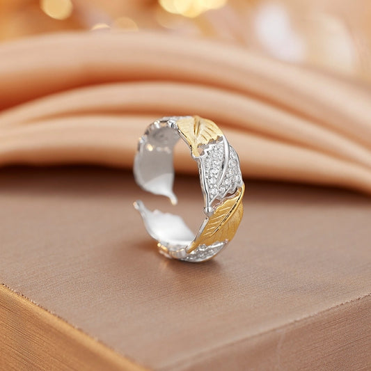 18K Gold Plated White Gold Plated 925 Sterling Silver Zircon Irregular Leaves Open Rings 925 Sterling Silver Rings