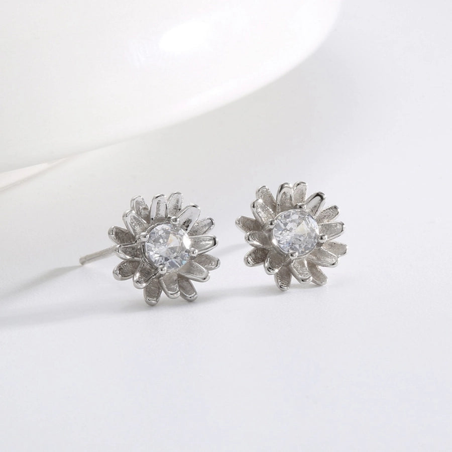 1 Pair 925 Sterling Silver Zircon 925 Sterling Silver Earrings Flower Ear Studs