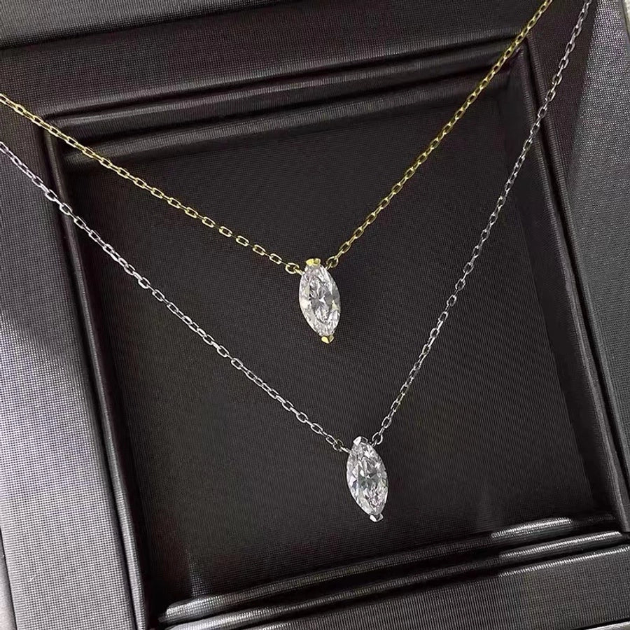 925 Sterling Silver Zircon cable chain Diamond Geometric Pendant Necklace