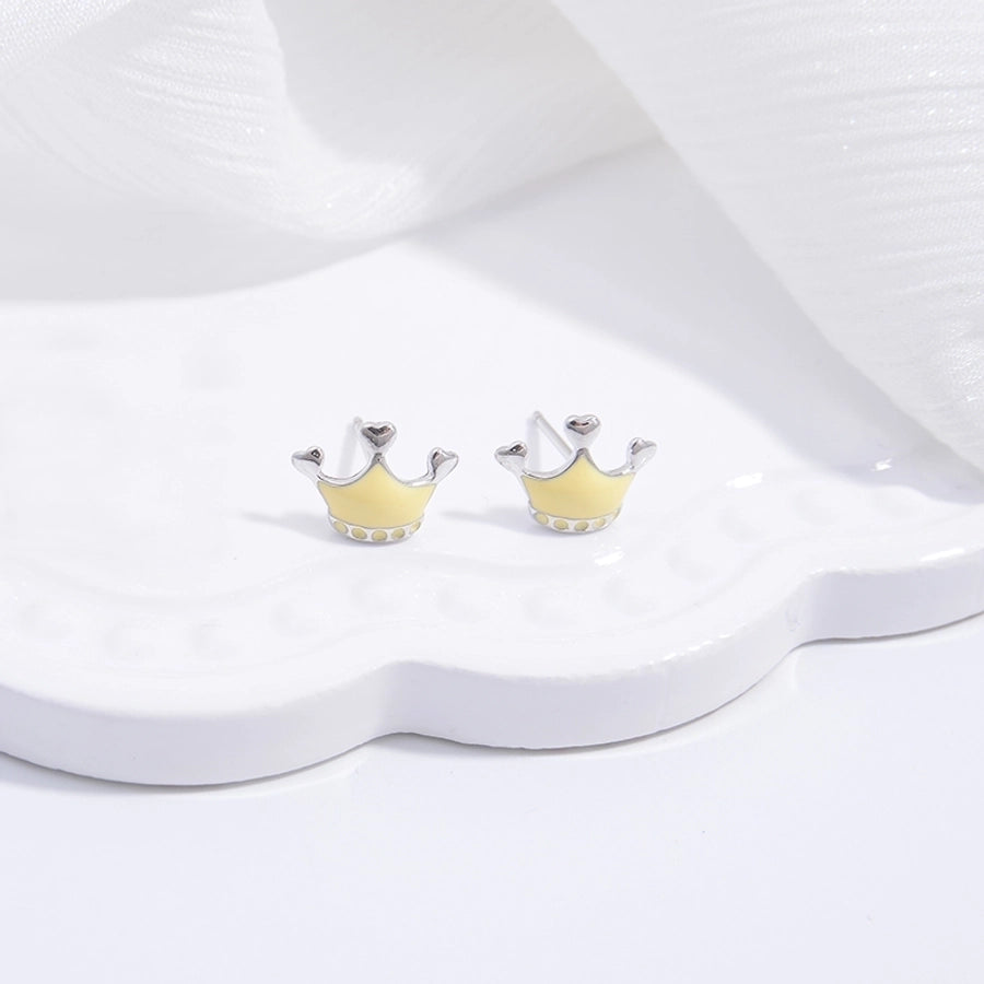 1 Pair 22K Gold Plated Rhodium Plated 925 Sterling Silver Zircon 925 Sterling Silver Earrings Penguin Cherry Crown Ear Studs