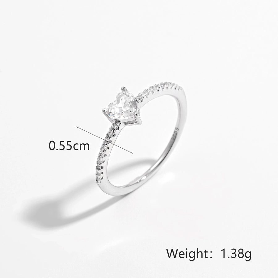 White Gold Plated 925 Sterling Silver Zircon Heart Shape Rings 925 Sterling Silver Rings