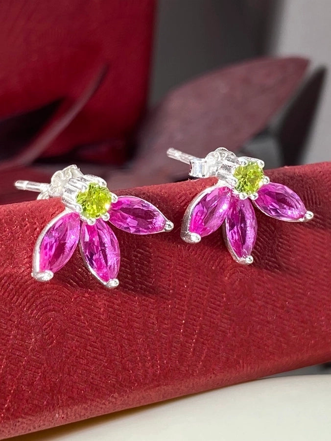 1 Pair Silver Plated 925 Sterling Silver Zircon 925 Sterling Silver Earrings Petal Ear Studs