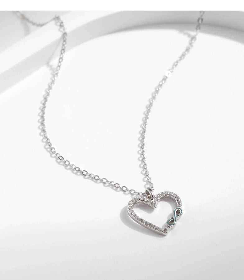 925 Sterling Silver Rack Plated Zircon cable chain Inlay Infinity Heart Shape Pendant Necklace