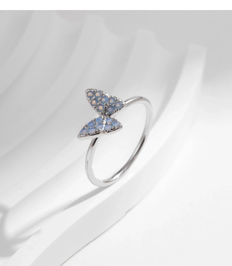 Rhodium Plated 925 Sterling Silver Opal Butterfly Rings 925 Sterling Silver Rings