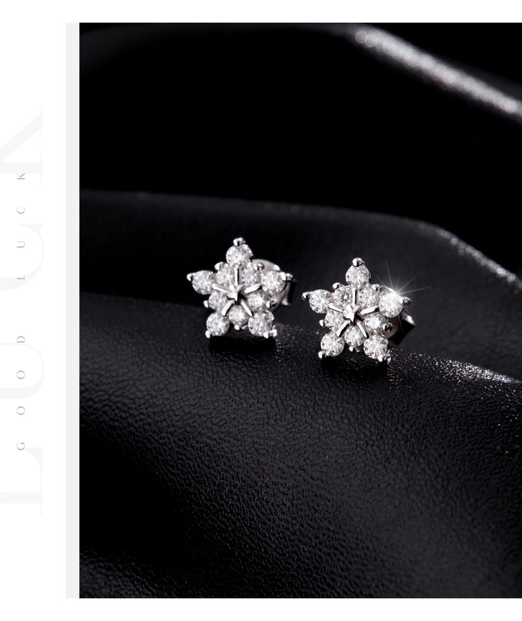 1 Pair 0.6 Karat Round Brilliant Cut Rhodium Plated 925 Sterling Silver 925 Sterling Silver Moissanite VVS1-VVS2 Moissanite GRA Certificate 925 Sterling Silver Earrings Snowflake Ear Studs Colorless(DEF)