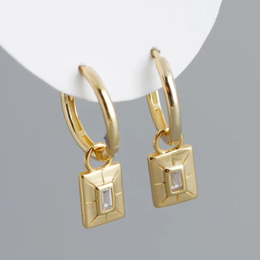 K Gold Plated White Gold Plated 925 Sterling Silver Zircon 925 Sterling Silver Earrings Rectangle Drop Earrings