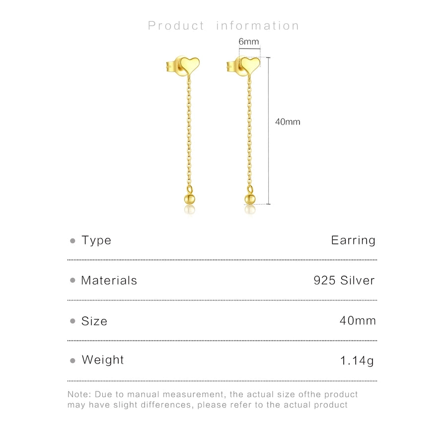 1 Pair 18K Gold Plated White Gold Plated Sterling Silver 925 Sterling Silver Earrings Heart Shape Solid Color Drop Earrings