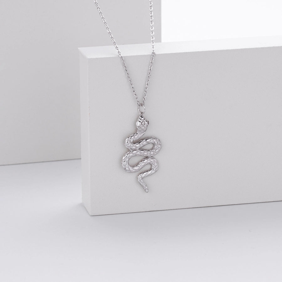 925 Sterling Silver Zircon cable chain Inlay Snake Pendant Necklace