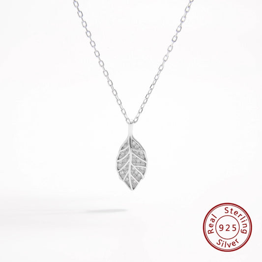 925 Sterling Silver Plated Zircon cable chain Inlay Leaves Pendant Necklace