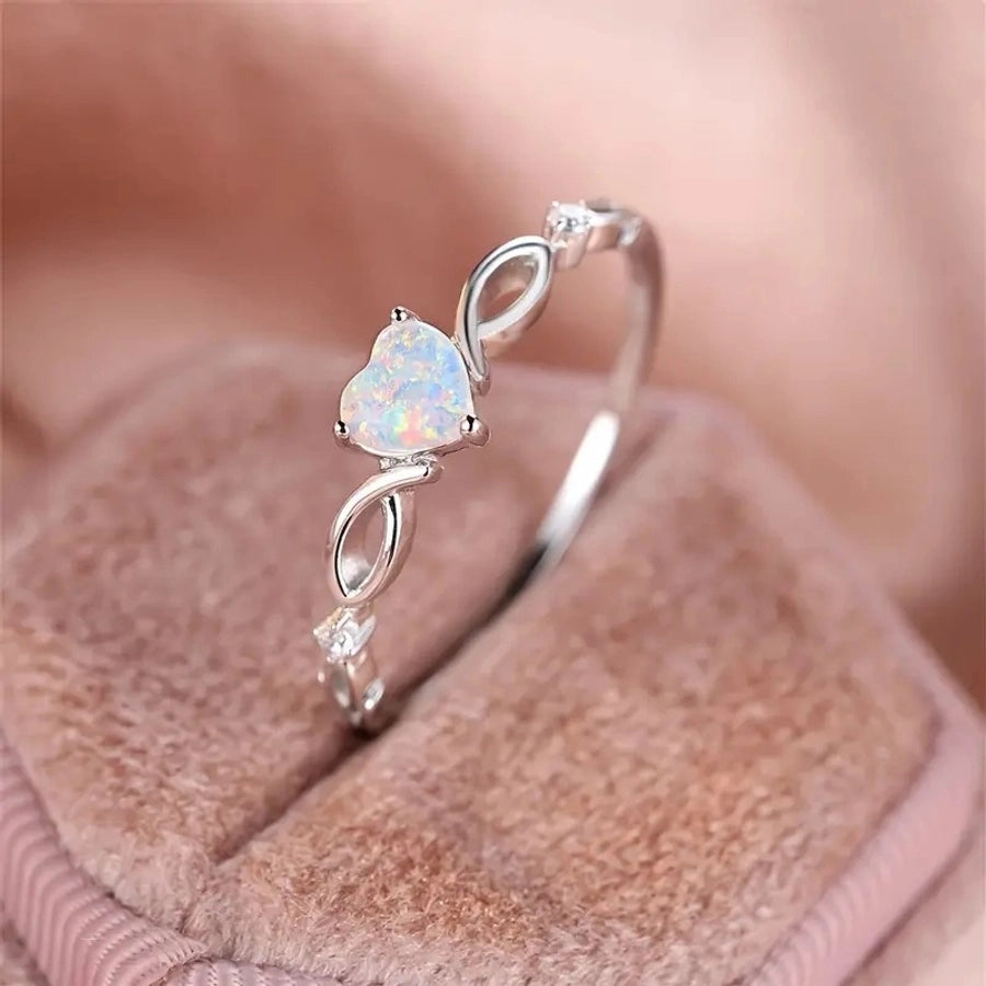 925 Sterling Silver Opal Heart Shape Rings 925 Sterling Silver Rings