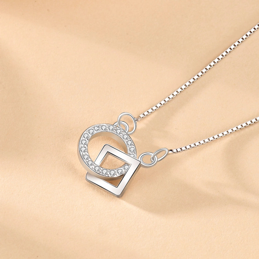 925 Sterling Silver Zircon box chain Plating Geometric Pendant Necklace