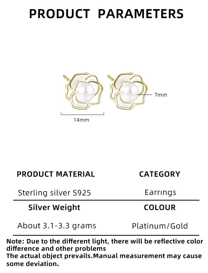 1 Pair 18K Gold Plated White Gold Plated 925 Sterling Silver Pearl Shell 925 Sterling Silver Earrings Geometric Flower Ear Studs