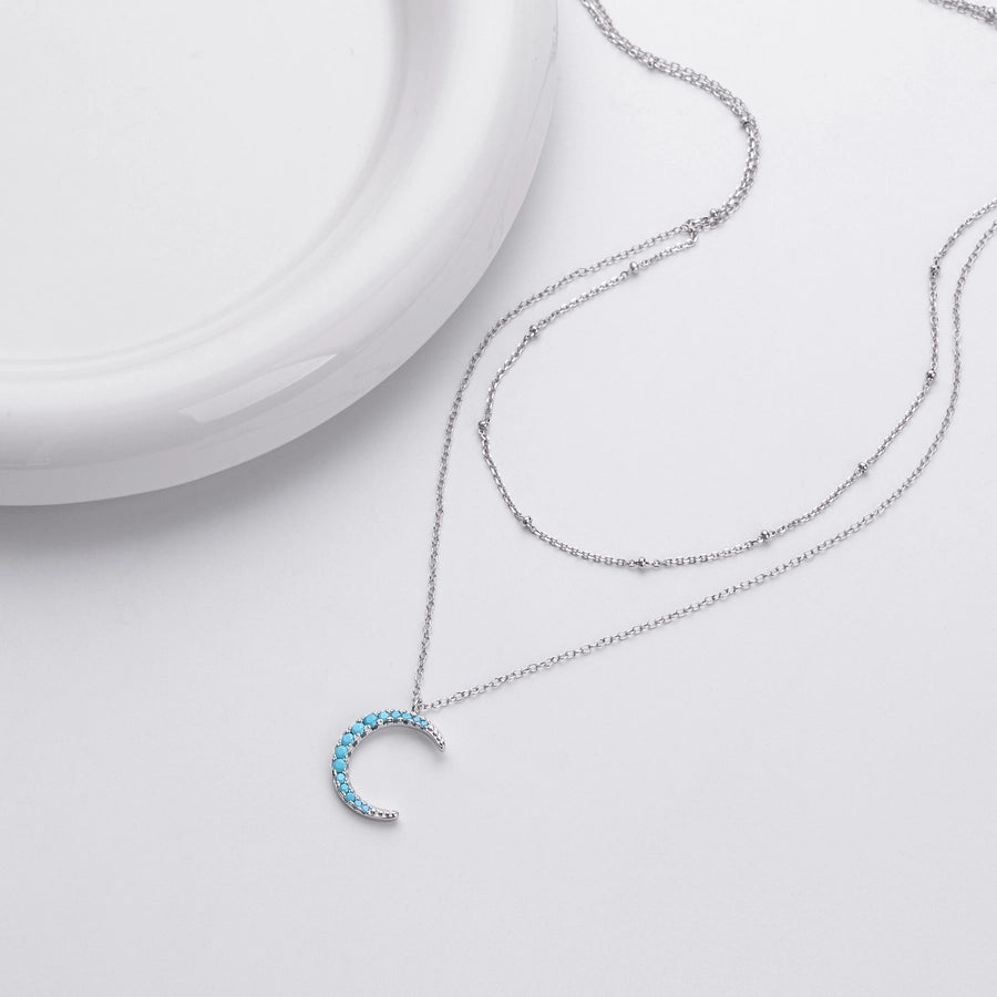 925 Sterling Silver 925 Sterling Silver Rack Plated Plated Long-Lasting Plated Zircon cable chain Inlay Moon Double Layer Necklaces