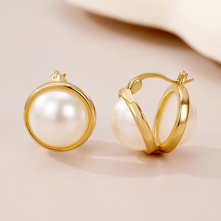 1 Pair 18K Gold Plated 925 Sterling Silver Pearl 925 Sterling Silver Earrings Geometric Ear clip