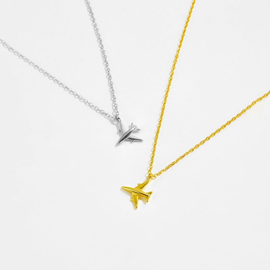 S925 Sterling Silver Necklace Bracelet Aircraft Design Pendant  Retro Simplicity  Clavicle Chain Jewelry