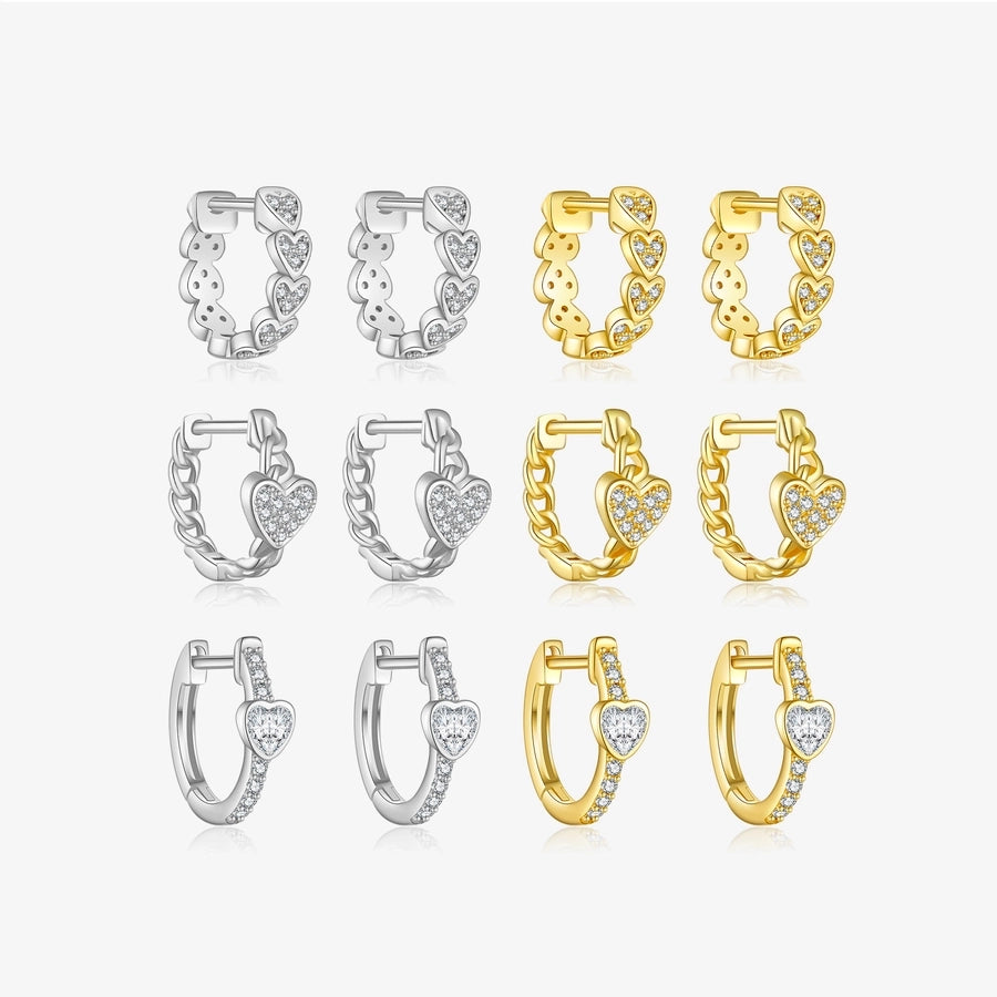 1 Pair 18K Gold Plated White Gold Plated 925 Sterling Silver Zircon 925 Sterling Silver Earrings Heart Shape Hoop Earrings