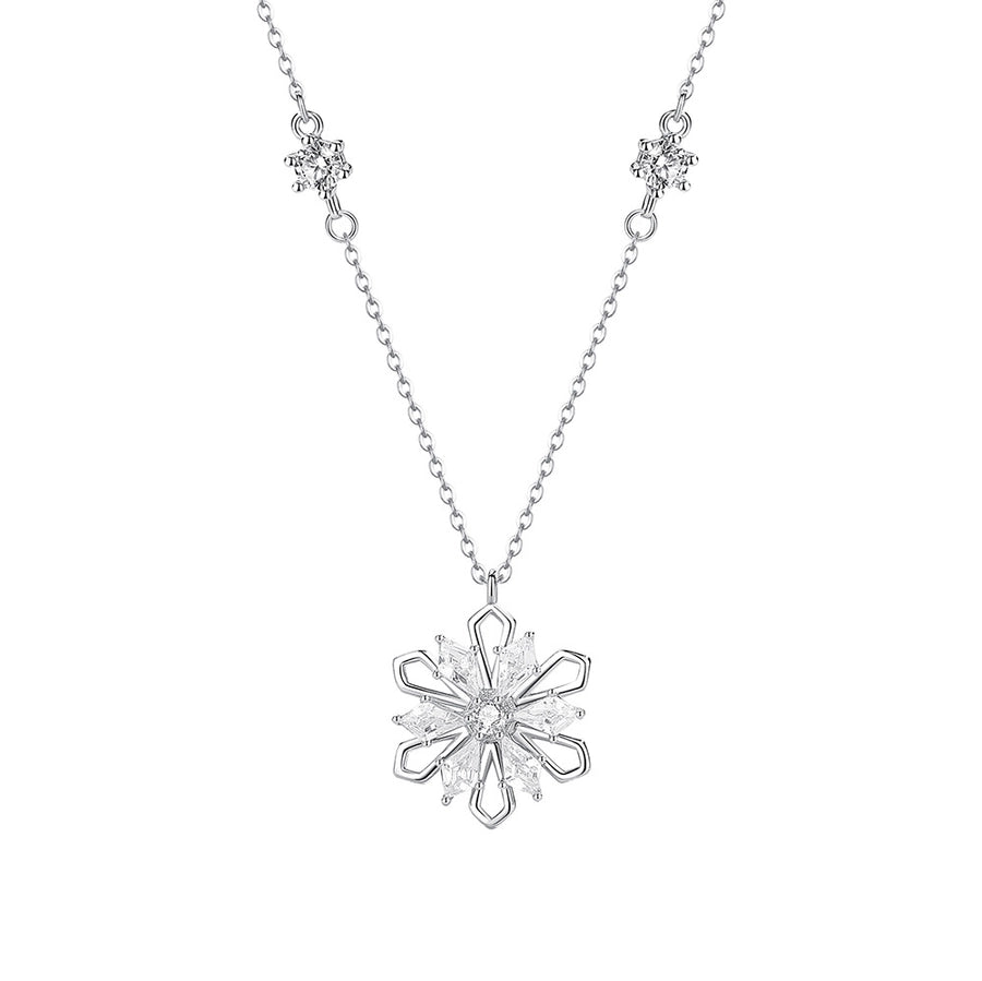 925 Sterling Silver Zircon cable chain Inlay Snowflake Pendant Necklace