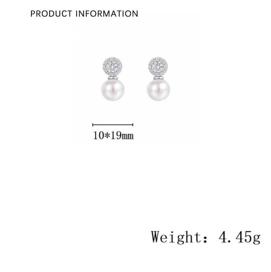 1 Pair 925 Sterling Silver Glass Bead Zircon 925 Sterling Silver Earrings Geometric Ear Studs