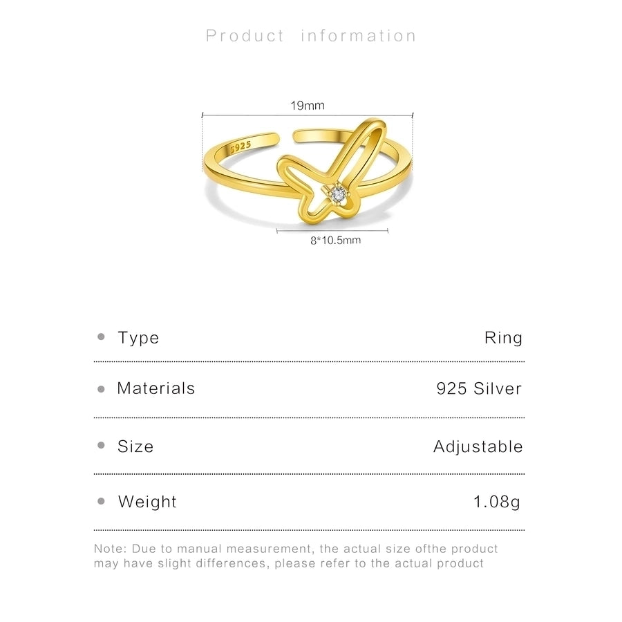 18K Gold Plated White Gold Plated 925 Sterling Silver Zircon Geometric Butterfly Open Rings 925 Sterling Silver Rings