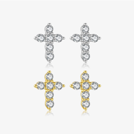 1 Pair 18K Gold Plated White Gold Plated 925 Sterling Silver Zircon 925 Sterling Silver Earrings Cross Ear Studs