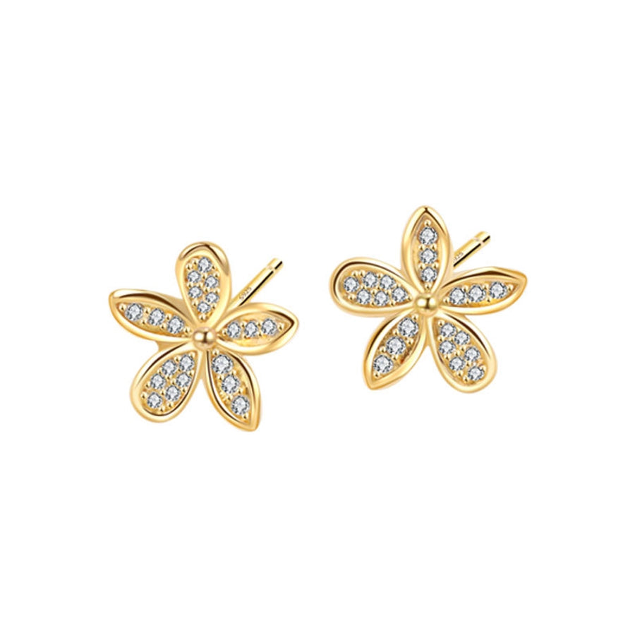 1 Pair 18K Gold Plated 925 Sterling Silver Zircon 925 Sterling Silver Earrings Flower Ear Studs