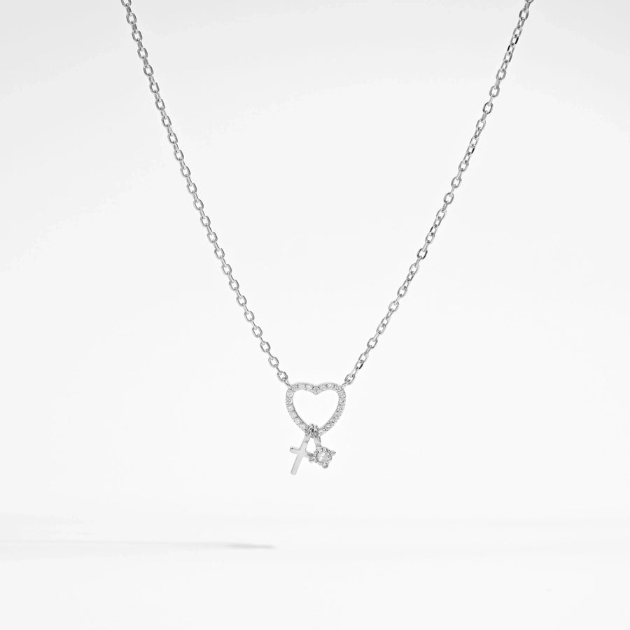 925 Sterling Silver Plated Zircon cable chain Inlay Cross Heart Shape Pendant Necklace