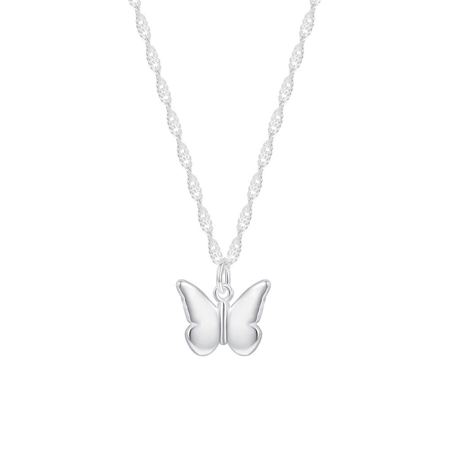 925 Sterling Silver Singapore chain Plating Butterfly Pendant Necklace