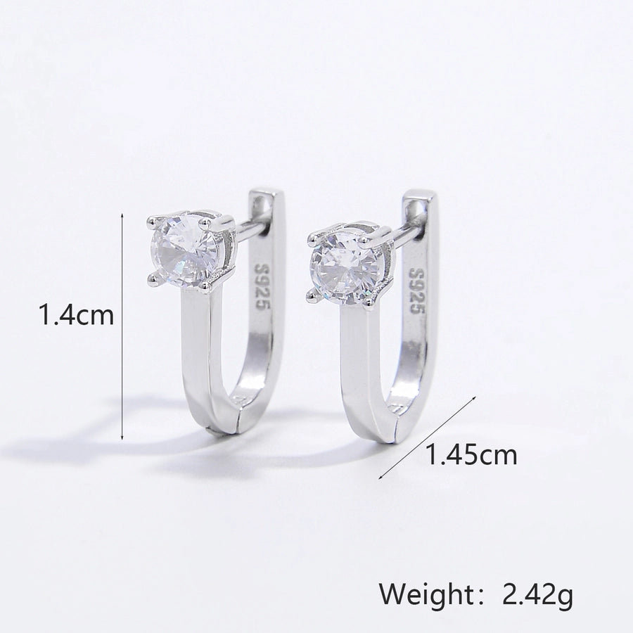 1 Pair White Gold Plated 925 Sterling Silver Zircon 925 Sterling Silver Earrings Semicircle Round Water Droplets Earrings