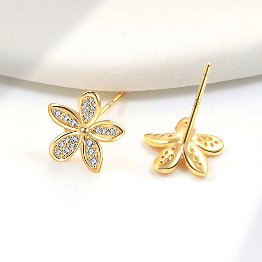 1 Pair 18K Gold Plated 925 Sterling Silver Zircon 925 Sterling Silver Earrings Flower Ear Studs