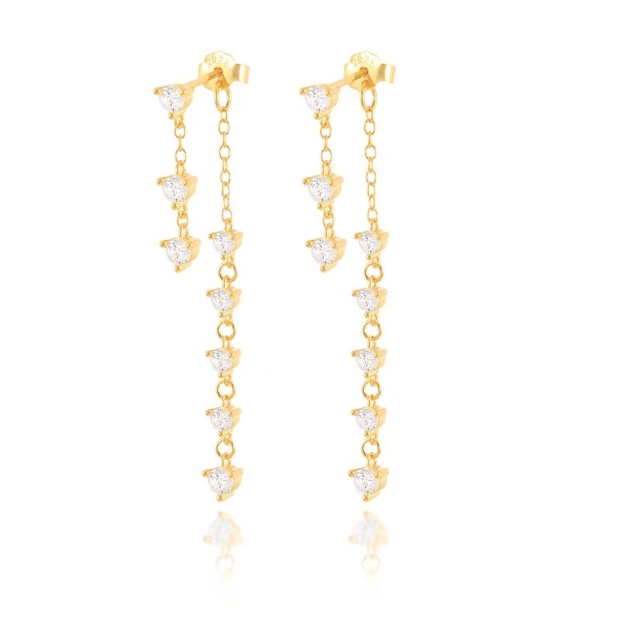 K Gold Plated White Gold Plated 925 Sterling Silver Zircon 925 Sterling Silver Earrings Tassel Drop Earrings