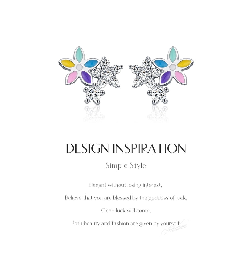 1 Pair Rhodium Plated 925 Sterling Silver Zircon 925 Sterling Silver Earrings Flower Ear Studs