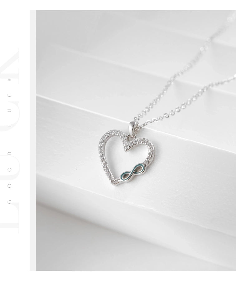 925 Sterling Silver Rack Plated Zircon cable chain Inlay Infinity Heart Shape Pendant Necklace