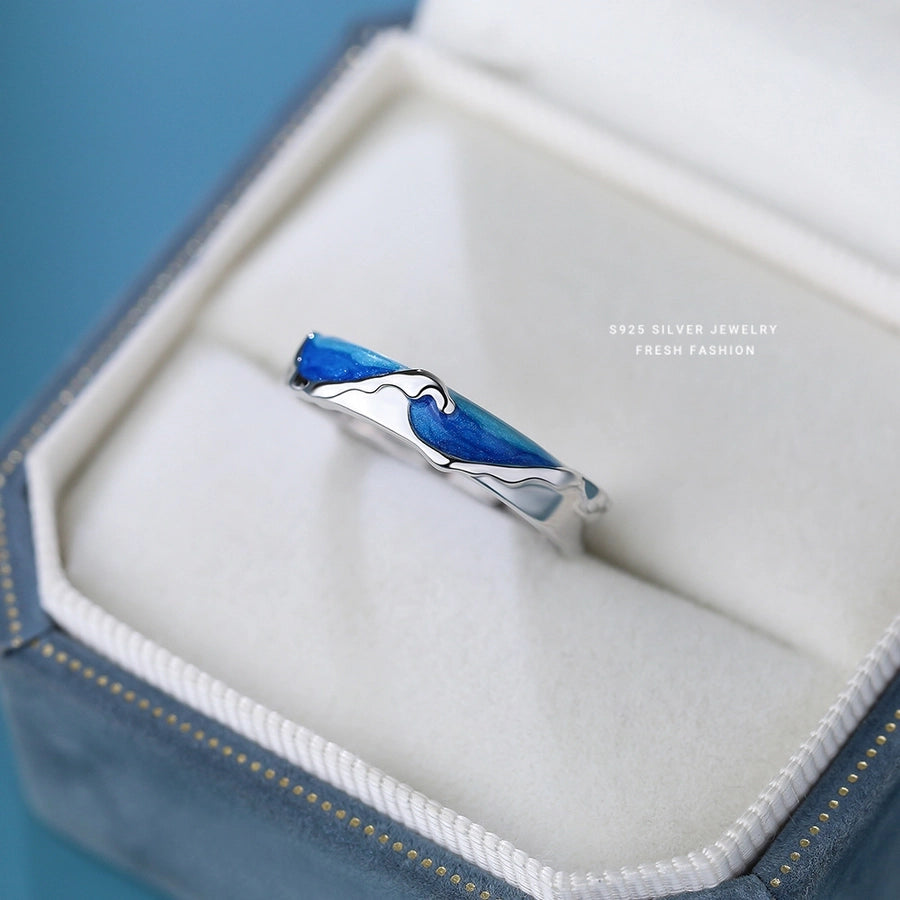 925 Sterling Silver Artificial Moonstone Sea Wave Fish Tail Whale Open Rings 925 Sterling Silver Rings