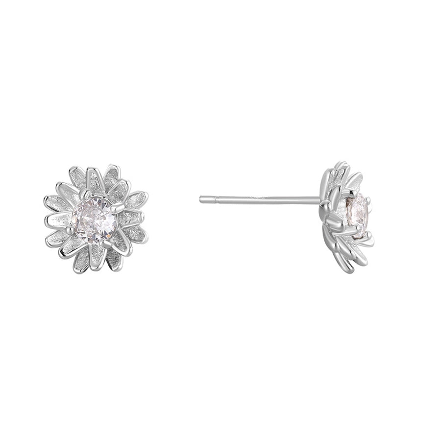 1 Pair 925 Sterling Silver Zircon 925 Sterling Silver Earrings Flower Ear Studs