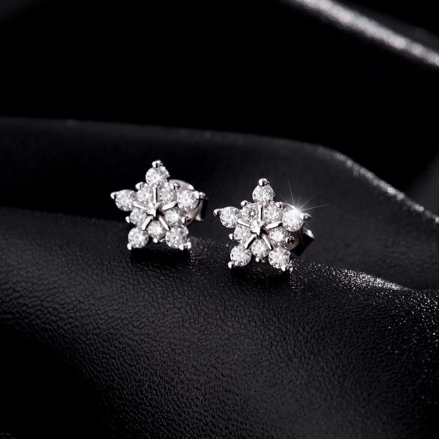 1 Pair 0.6 Karat Round Brilliant Cut Rhodium Plated 925 Sterling Silver 925 Sterling Silver Moissanite VVS1-VVS2 Moissanite GRA Certificate 925 Sterling Silver Earrings Snowflake Ear Studs Colorless(DEF)