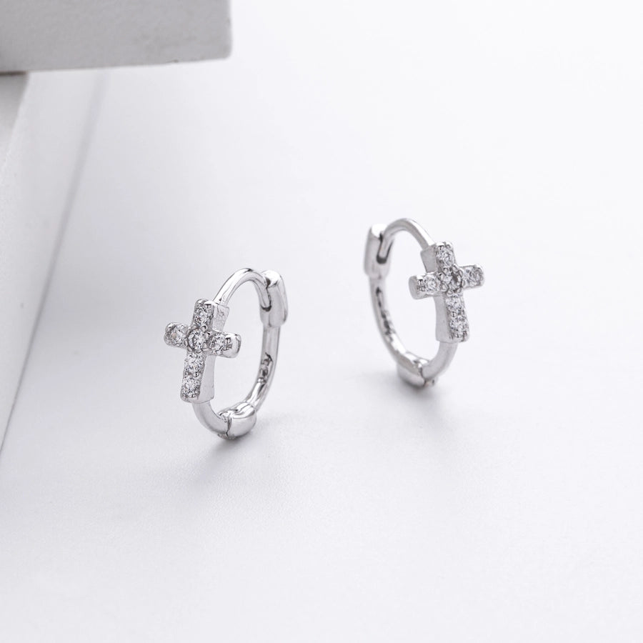 1 Pair 18K Gold Plated White Gold Plated Rhodium Plated 925 Sterling Silver 925 Sterling Silver Zircon 925 Sterling Silver Earrings Cross Earrings