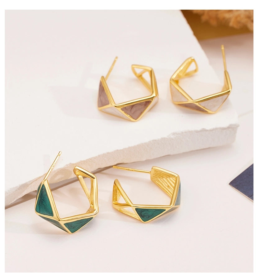 1 Pair 18K Gold Plated 925 Sterling Silver 925 Sterling Silver Earrings Geometric Color Block Ear Studs