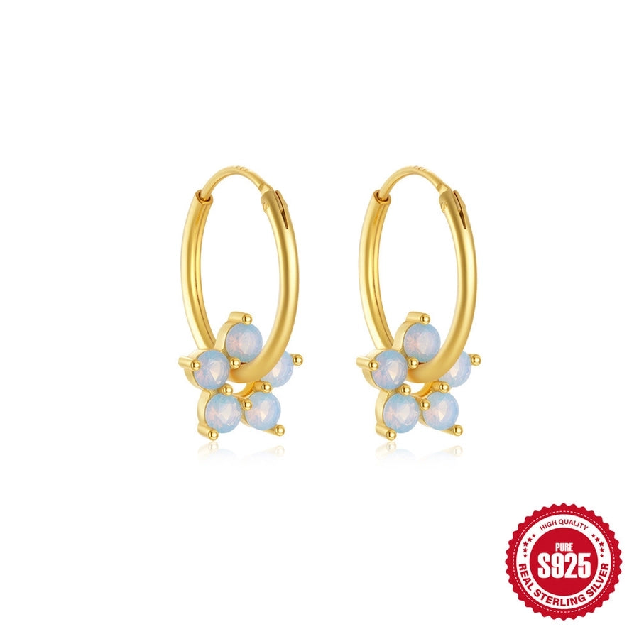 1 Pair 925 Sterling Silver Opal Zircon 925 Sterling Silver Earrings Geometric Flower Earrings