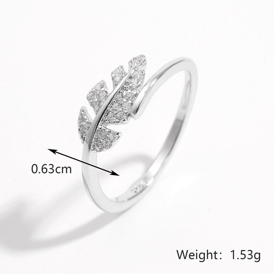 White Gold Plated 925 Sterling Silver Zircon Leaves Open Rings 925 Sterling Silver Rings