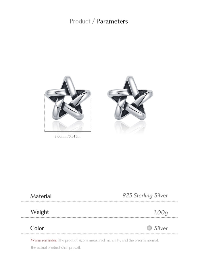 1 Pair Rhodium Plated 925 Sterling Silver 925 Sterling Silver Earrings Pentagram Ear Studs