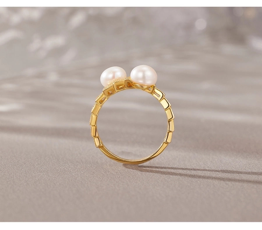 18K Gold Plated White Gold Plated 925 Sterling Silver Pearl Zircon Geometric Rings 925 Sterling Silver Rings