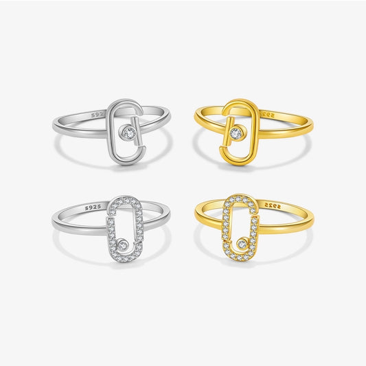 18K Gold Plated White Gold Plated 925 Sterling Silver Zircon Geometric Open Rings 925 Sterling Silver Rings