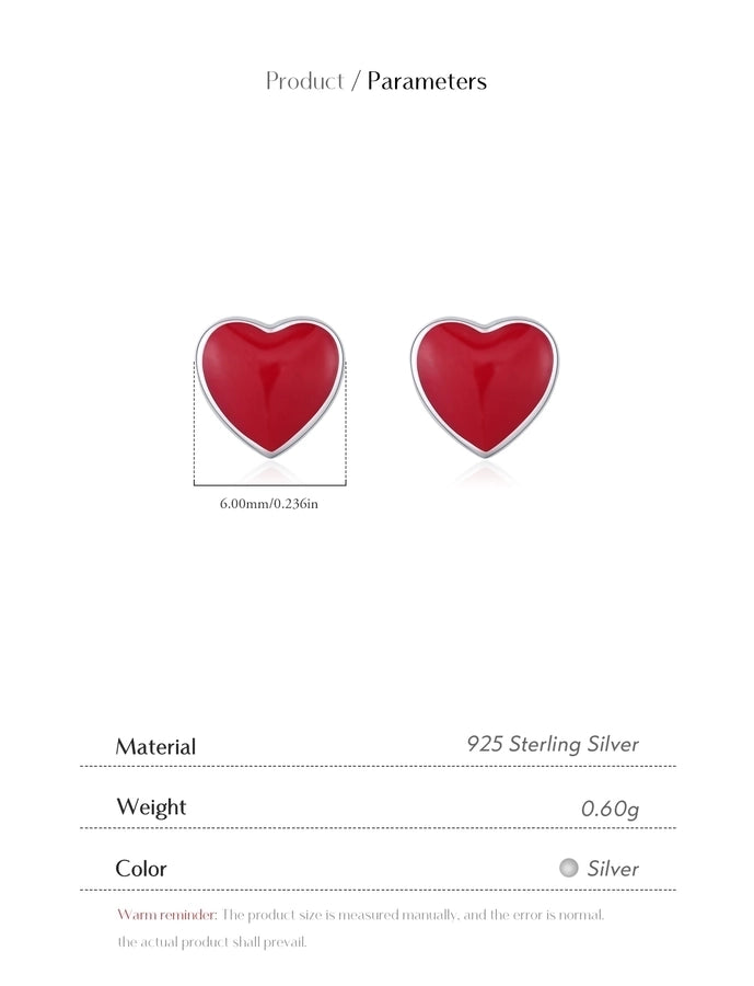 1 Pair Rhodium Plated 925 Sterling Silver 925 Sterling Silver Earrings Heart Shape Ear Studs