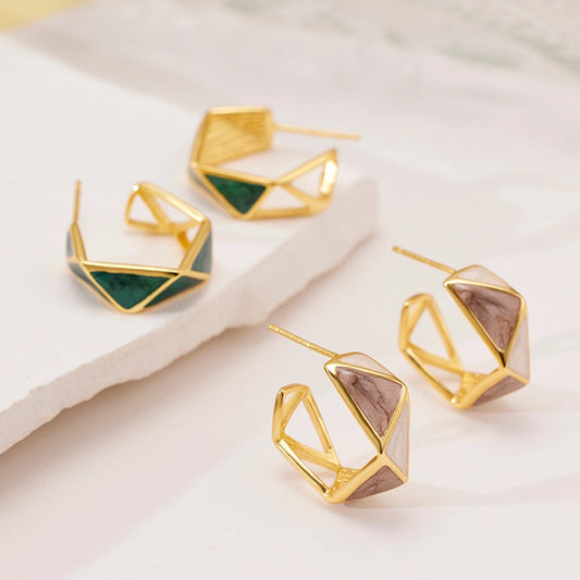 1 Pair 18K Gold Plated 925 Sterling Silver 925 Sterling Silver Earrings Geometric Color Block Ear Studs