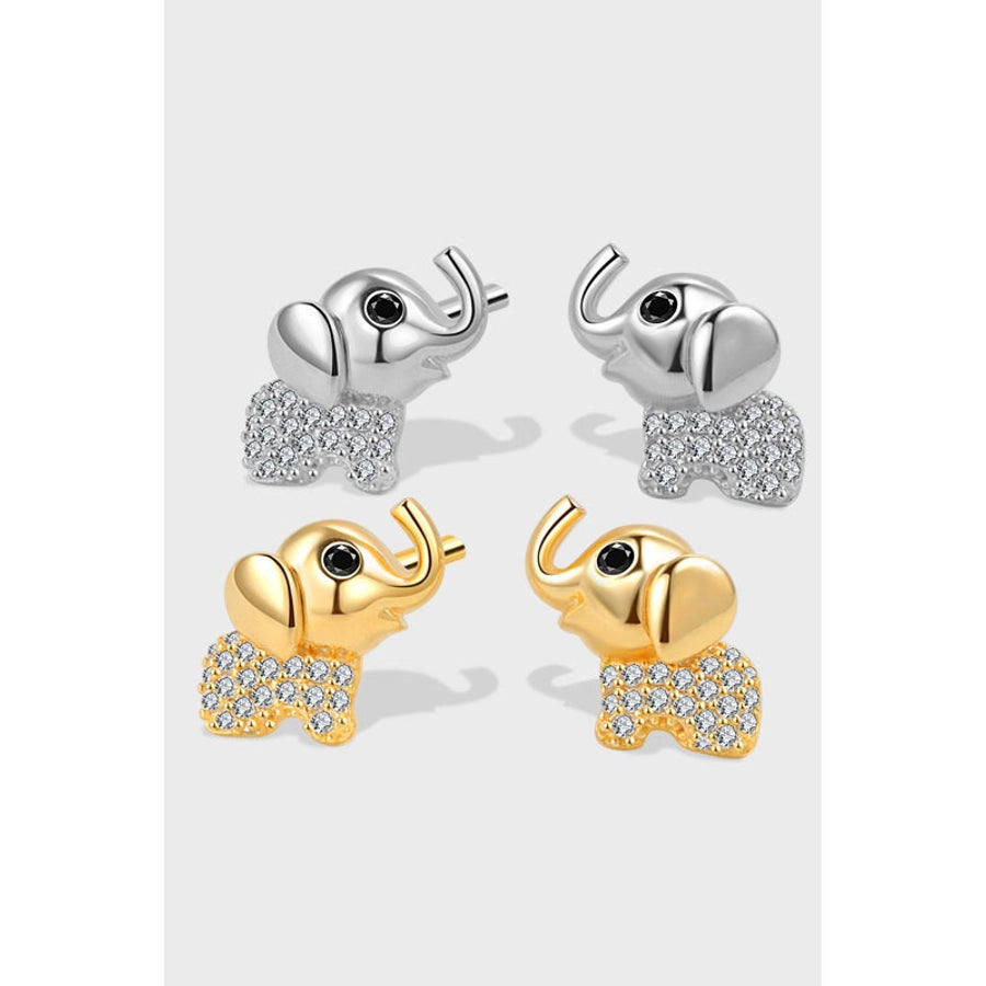 1 Pair 18K Gold Plated 925 Sterling Silver Zircon 925 Sterling Silver Earrings Elephant Ear Studs