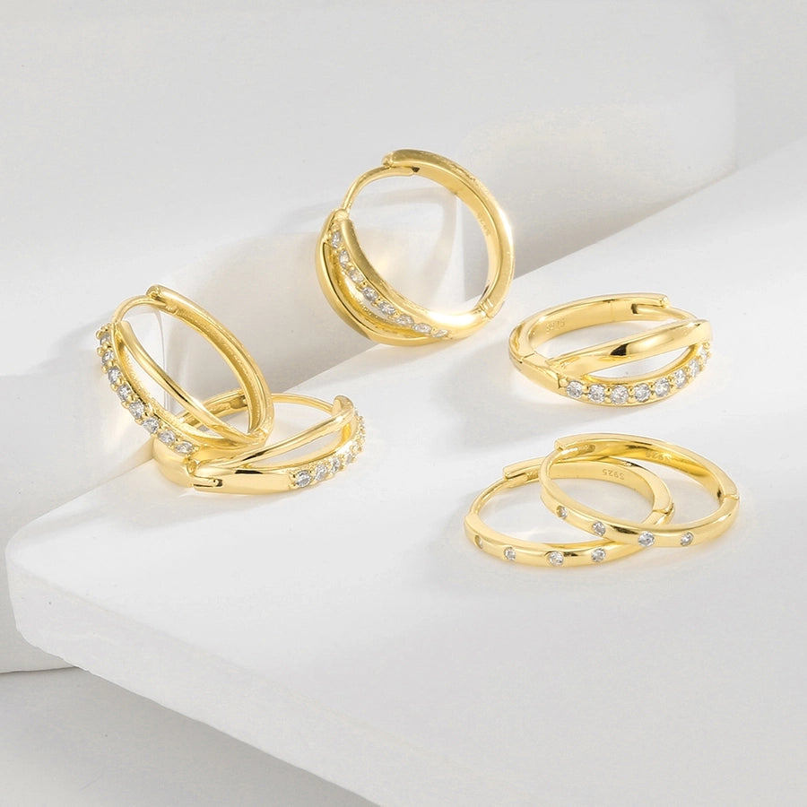 1 Pair 14K Gold Plated 925 Sterling Silver Zircon 925 Sterling Silver Earrings Circle Earrings