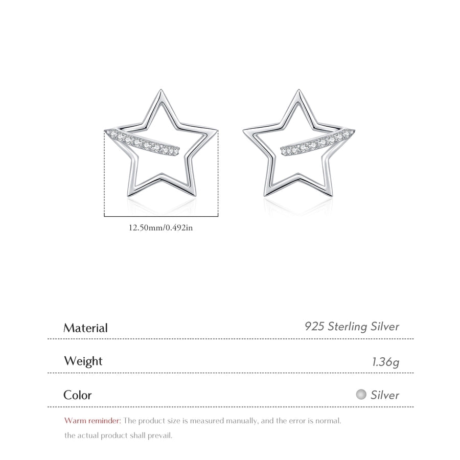 1 Pair Rhodium Plated 925 Sterling Silver Zircon 925 Sterling Silver Earrings Star Ear Studs